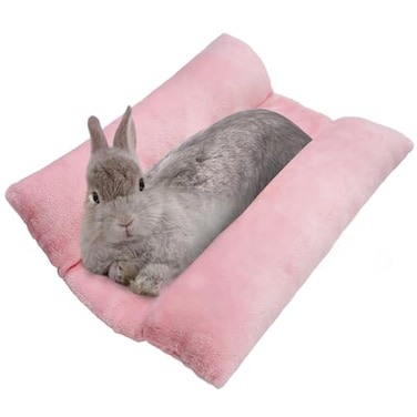MEWTOGO 157 x 14 Bunny Bed for Rabbit Cage Thickened Soft Prevent Sore Hocks Plush Mat with Cotton Lounger Pillows Small Animal Flop Mat for Hutch Sleeping Indoor Pink