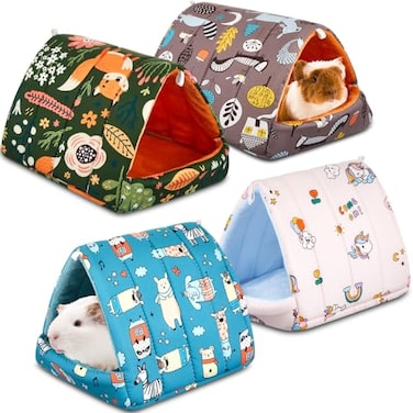 Cinnvoice 4 Pcs Guinea Pig Hideout Guinea Pig Bed Tunnel Rabbit Washable Small House Cage Accessories for Bunny Hedgehog Mouse Chinchillas Hamsters Ferrets Bearded Dragons RatsForest79 in