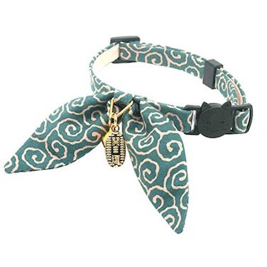 PetSoKoo Bunny Ears Cat Collar Japan Lucky Charm Safety Breakaway Bowtie Kitten Collar with Bell Light Blue