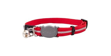 Rogz Reflective Nylon Cat Collar with Breakaway Clip and Removable Bell fully adjustable to fit most breeds Red