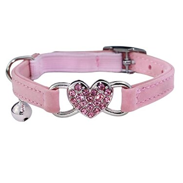 WDPAWS Heart Bling Cat Collar with Safety Belt and Bell Adjustable 810 inches for Kitten Cats Pink