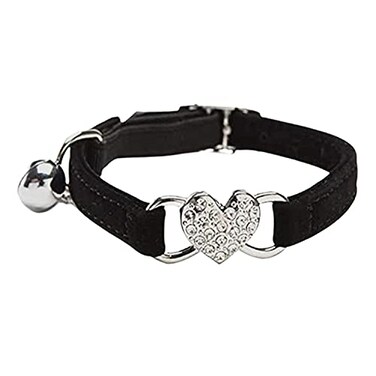 WDPAWS Heart Bling Cat Collar with Safety Belt and Bell Adjustable 810 inches for Kitten Cats Black