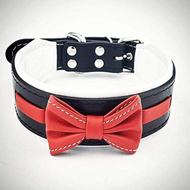Bestia Bowtie Genuine Leather Dog Collar Studded Soft Padded