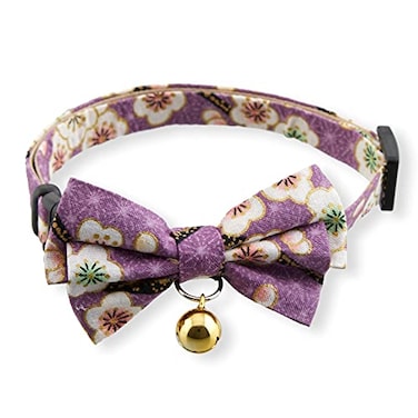 &ccedil;&OElig;&aring;&pound;Hanami Bow Tie Cat Collar Lavender with bell safety breakaway soft lightweight for cats kitty kitten Japanese stylish pattern No1 Seller in Japan