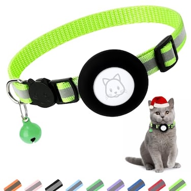 SimpleThings Airtag Cat Collar With Bell and Safety Buckle 38 Width Reflective Waterproof Holder Compatible With Apple Airtag for Cat Dog Kitten Puppy Light Green