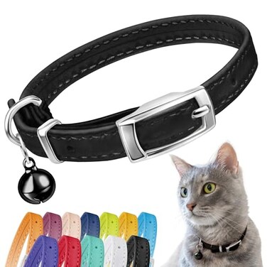 CollarDirect Leather Cat Collar with Removable Bell Safety Elastic Strap Breakaway Alternative Kitten Collar for Small Big Boy Girl Cats