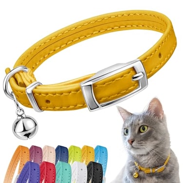 CollarDirect Leather Cat Collar with Removable Bell Safety Elastic Strap Breakaway Alternative Kitten Collar for Small Big Boy Girl Cats
