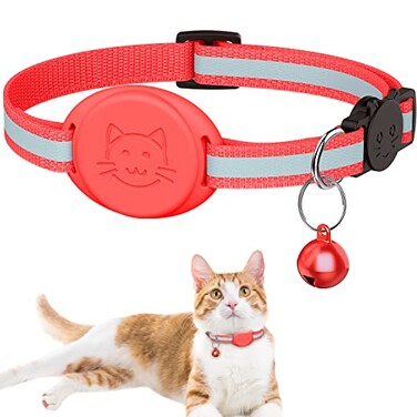 Simket Upgrade Airtag Cat Collar Reflective Kitten Cat Collar with Bell and Airtag Holder Compatible with Apple Airtags