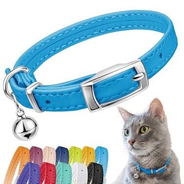 CollarDirect Leather Cat Collar with Removable Bell Safety Elastic Strap Breakaway Alternative Kitten Collar for Small Big Boy Girl Cats