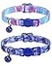 SOLMOONY Cute Cat Collar for Girl BoyColorful Breakaway Cat Collars with Bell 2 PackAdjustable Printed Nylon with Safety Buckles Kitten Collar Starry Sky