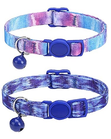 SOLMOONY Cute Cat Collar for Girl BoyColorful Breakaway Cat Collars with Bell 2 PackAdjustable Printed Nylon with Safety Buckles Kitten Collar Starry Sky