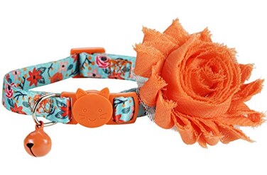BoomBone Girl Cat Collar with Removable Flower and Bell Breakaway Floral Kitten Collar