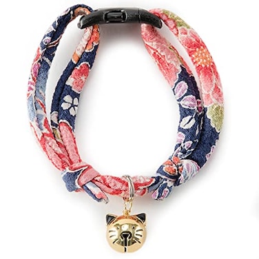 &ccedil;&OElig;&aring;&pound;Necoichi Chirimen Hanabi Fireworks Cat Collar Navy with Bell Safety Breakaway Soft Lightweight for Cats Kitty Kitten Japanese Stylish Pattern No1 Seller in Japan