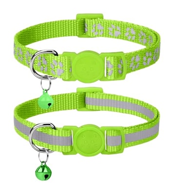 Taglory Reflective Cat Collar Breakaway with Bell High Visibility Night Strip Lightweight Adjustable Nylon Collar for Boy Girl Cats 2 Pack 75125 Inch Green