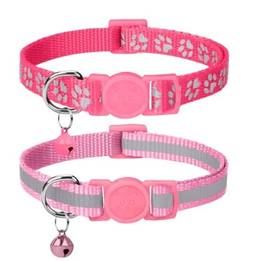 Taglory Reflective Cat Collar Breakaway with Bell High Visibility Night Strip Lightweight Adjustable Nylon Collar for Boy Girl Cats 2 Pack 75125 Inch Pink