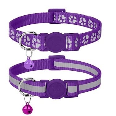 Taglory Reflective Cat Collar Breakaway with Bell High Visibility Night Strip Lightweight Adjustable Nylon Collar for Boy Girl Cats 2 Pack 75125 Inch Purple