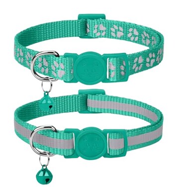 Taglory Reflective Cat Collar Breakaway with Bell High Visibility Night Strip Lightweight Adjustable Nylon Collar for Boy Girl Cats 2 Pack 75125 Inch Turquoise