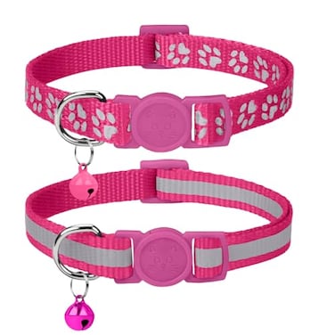 Taglory Reflective Cat Collar Breakaway with Bell High Visibility Night Strip Lightweight Adjustable Nylon Collar for Boy Girl Cats 2 Pack 75125 Inch Hotpink