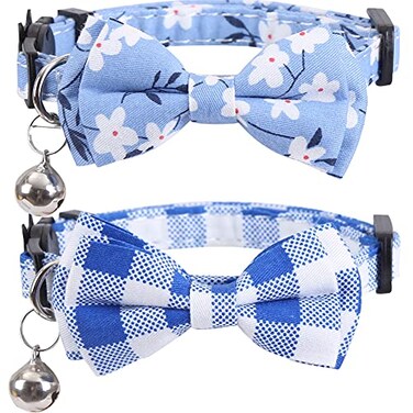 Lamphyface 2 PackSet Cat Collar Breakaway with Cute Bow Tie and Bell Plaid Flower for Kitty Adjustable Safety