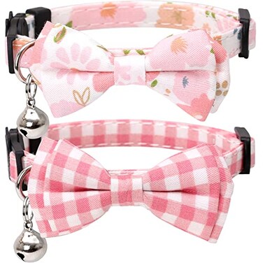 Lamphyface 2 PackSet Cat Collar Breakaway with Cute Bow Tie and Bell Plaid Flower for Kitty Adjustable Safety