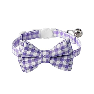 AIITLE Breakaway Cat Collar with Cute Bow Tie and Bell Detachable Adjustable Safety Collars for Girl Cats and Boy Cats Kittens Puppy Soft Stylish Plaid Patterns Cat CollarsPurple