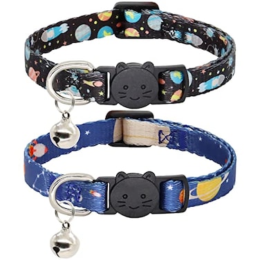 Giecooh Cat Collar 2 Pack Breakaway Collar with Bells Safety Buckle Kitten Collars for Boy and Girl Cats Star and Moon