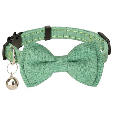 Gyapet Cat Collar with Bow Tie Bell Breakaway Kitten Small Pet Safety Solid Wedding Basic Pure Color Suede Soft Adjustable 1pc Green