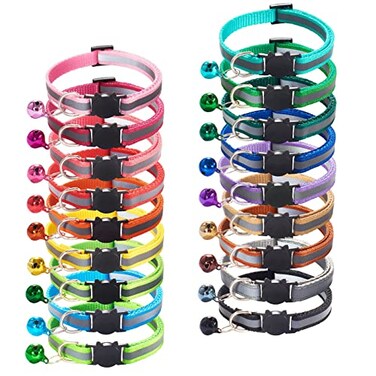 Flymind 18Pcs Reflective Cat ID Collars with Bell Adjustable 1932cm Soft Nylon Adjustable Breakaway Identification Collars for Puppy Kittens