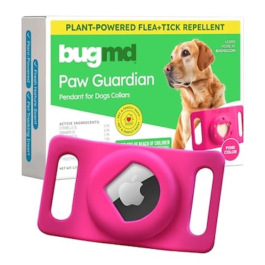 BugMD Paw Guardian Flea and Tick Prevention Pendant for Dogs with AirTag Holder PlantPowered Flea and Tick Control for Collars and Harnesses 1514 Grams Pink
