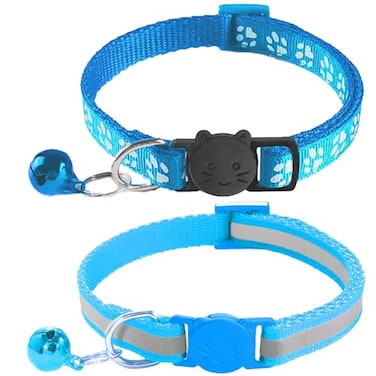 zulinlong 2 Pack Breakaway Cat Collars with Bells Reflective Design and Claw Print Design Safety Buckle Kitten Collars Adjustable from 75 to 125 Inches Sky Blue