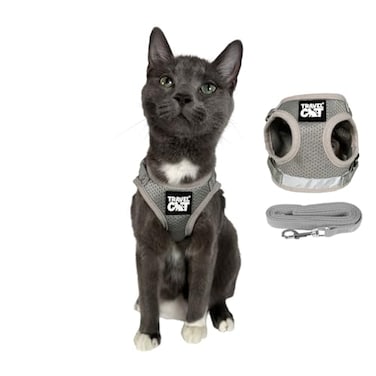 The Fat Cat Travel Cat Harness and Leash Set Adjustable Fit Mesh Cat Harness and Reflective Strap Comfort Walking Vest for Kitten for Outdoor Walking Hiking Small Grey