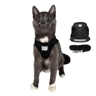 The Fat Cat Travel Cat Harness and Leash Set Adjustable Fit Mesh Cat Harness and Reflective Strap Comfort Walking Vest for Kitten for Outdoor Walking Hiking Extra Small Black