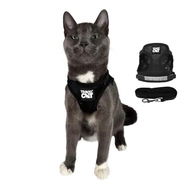 The Fat Cat Travel Cat Harness and Leash Set Adjustable Fit Mesh Cat Harness and Reflective Strap Comfort Walking Vest for Kitten for Outdoor Walking Hiking Small Black