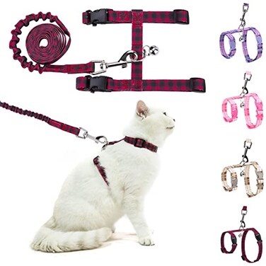 BEAUTYZOO Cat Harness and Leash Set Escape Proof for Walking Kitten Soft Adjustable Vest Harnesses for Small Medium Large Cats Easy Control Breathable Plaid Ribbon Nylon for Outdoor Indoor Use