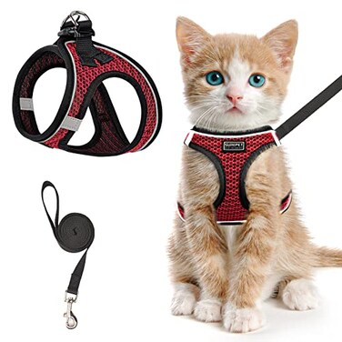 SALFSE Cat Harness and Leash for Walking Escape Proof Adjustable Kitten Vest Harness Reflective Soft Mesh Puppy Harness for Outdoor Comfort Fit Easy to Control Red S