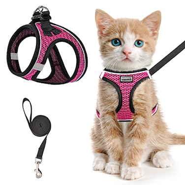 SALFSE Cat Harness and Leash for Walking Escape Proof Adjustable Kitten Vest Harness Reflective Soft Mesh Puppy Harness for Outdoor Comfort Fit Easy to Control Pink XS