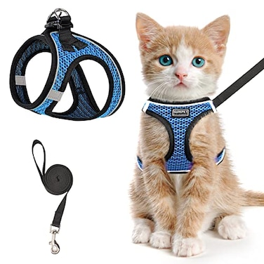 SALFSE Cat Harness and Leash for Walking Escape Proof Adjustable Kitten Vest Harness Reflective Soft Mesh Puppy Harness for Outdoor Comfort Fit Easy to Control Blue XS