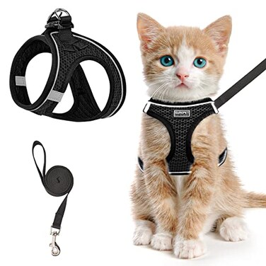 SALFSE Cat Harness and Leash for Walking Escape Proof Adjustable Kitten Vest Harness Reflective Soft Mesh Puppy Harness for Outdoor Comfort Fit Easy to Control Black S