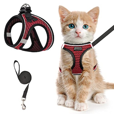 SALFSE Cat Harness and Leash for Walking Escape Proof Adjustable Kitten Vest Harness Reflective Soft Mesh Puppy Harness for Outdoor Comfort Fit Easy to Control Red M
