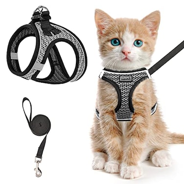 SALFSE Cat Harness and Leash for Walking Escape Proof Adjustable Kitten Vest Harness Reflective Soft Mesh Puppy Harness for Outdoor Comfort Fit Easy to Control Gray XXS