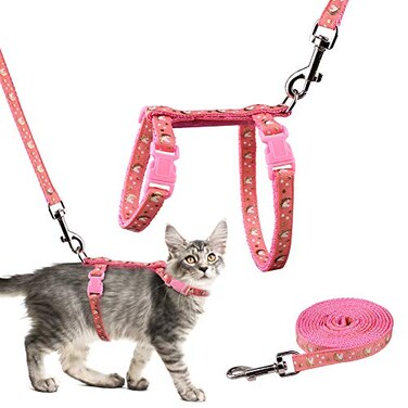 Baeuppit Cat Harness and Leash Set Gold Moons Stars Soft Nylon Escape Proof Adjustable for Kittens Small Animals Glow in The Dark Pink