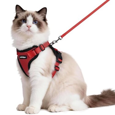 rabbitgoo Cat Harness and Leash Set Escape Proof Vest Harness for Safe Outdoor Walks Soft Breathable Adjustable Vest with Reflective Strips for Average to Large Cats Red M