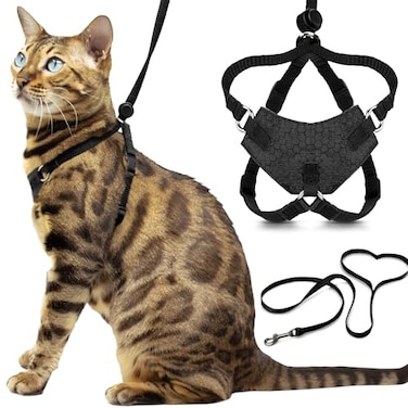 OutdoorBengal Houdini Escape Proof Cat Harness and Leash Set by Black Medium Cat Harness for Walking