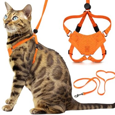 OutdoorBengal Houdini Escape Proof Kitten Harness and Leash Set by Orange Small Cat Harness for Walking