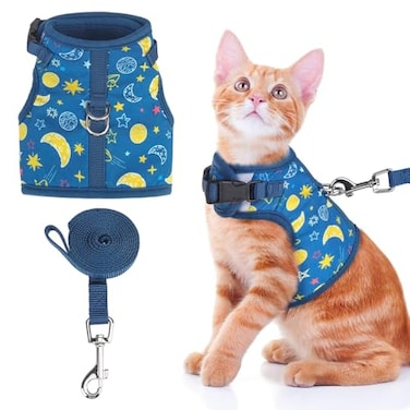 BINGPET Cat Harness with Leash Escape Proof Fashionable Mesh Cat Dog Walking Harness Leads Adjustable for Kitties Puppies Small AnimalsGalaxy
