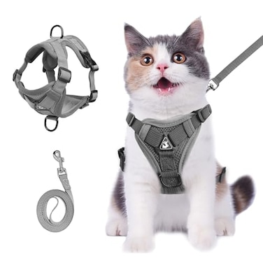 Wanheart cat Chest Harness and Leash AntiEscape Adjustable Soft mesh cat Leash and Chest Harness Set for All Types of Cats cat Vests Grey 6699lb
