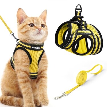 rabbitgoo Cat Harness and Leash Stepin Escape Proof Kitten Harness Set Soft Comfortable Cat Vest Easy to Wear and Adjust Reflective for Safe Outdoor Walking Bright Yellow Medium
