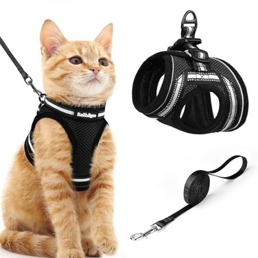 rabbitgoo Cat Harness and Leash Stepin Escape Proof Kitten Harness Set Soft Comfortable Cat Vest Easy to Wear and Adjust Reflective for Safe Outdoor Walking Black Medium