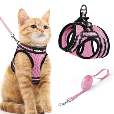 rabbitgoo Cat Harness and Leash Stepin Escape Proof Kitten Harness Set Soft Comfortable Cat Vest Easy to Wear and Adjust Reflective for Safe Outdoor Walking Pink Medium