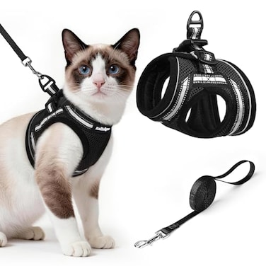 rabbitgoo Cat Harness and Leash Set for Walking Escape Proof Adjustable Soft Kittens Vest with Reflective Strip for Cats Comfortable Outdoor Vest Black L